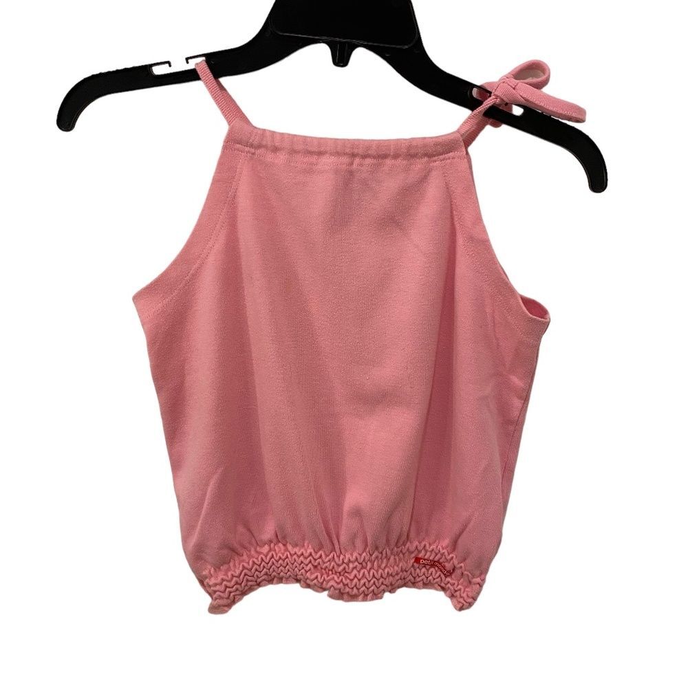 Petite Monde PS I Love You Pink Cotton Tie Strap Smocked Crop Top Medium Medium